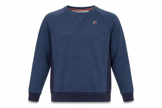 Front view of Russell Men’s Blue Crew Neck Pullover Sweatshirt Fleece, size M