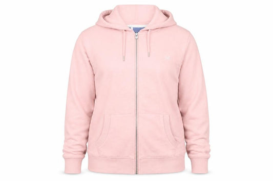 Front view of Crew Clothing Pink Full Zip Women's Hoodie, size 12