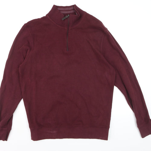 Maine New England Men’s Red Cotton 1/4 Zip High Neck Jumper Size M