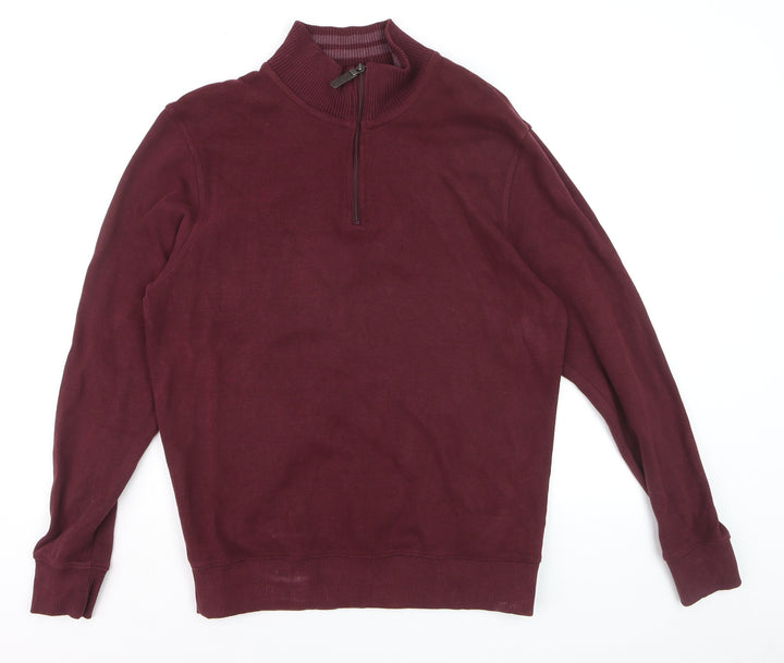 Maine New England Men’s Red Cotton 1/4 Zip High Neck Jumper Size M