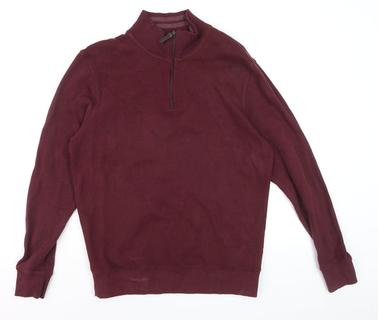 Maine New England Men’s Red Cotton 1/4 Zip High Neck Jumper Size M