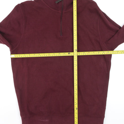 Maine New England Men’s Red Cotton 1/4 Zip High Neck Jumper Size M