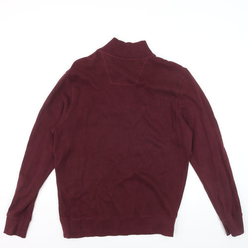 Maine New England Men’s Red Cotton 1/4 Zip High Neck Jumper Size M