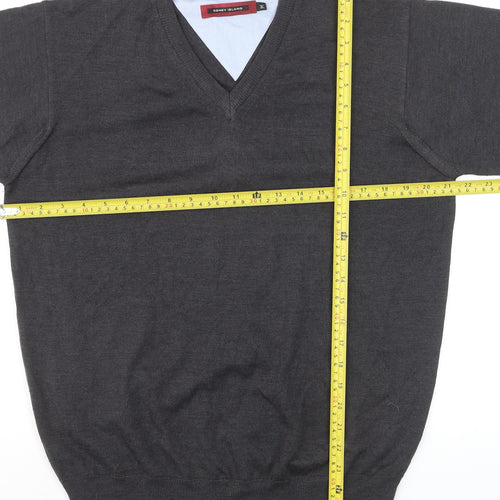 Coney Island Men's Grey Wool Blend V-Neck Jumper Medium