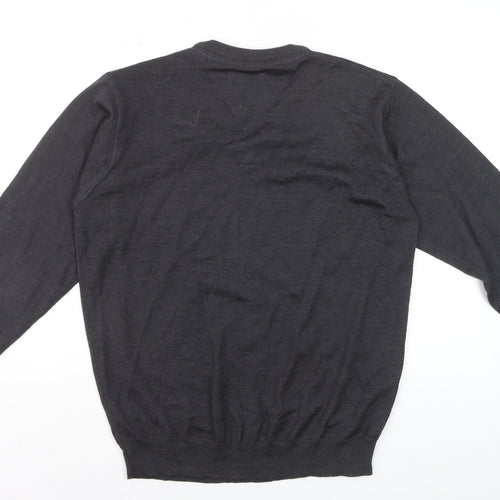 Coney Island Men's Grey Wool Blend V-Neck Jumper Medium