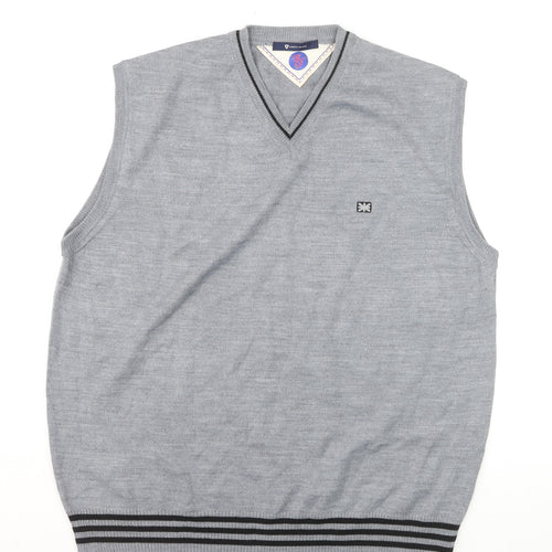 Angelo Milano Men's Grey V-Neck Sleeveless Wool Blend Vest L