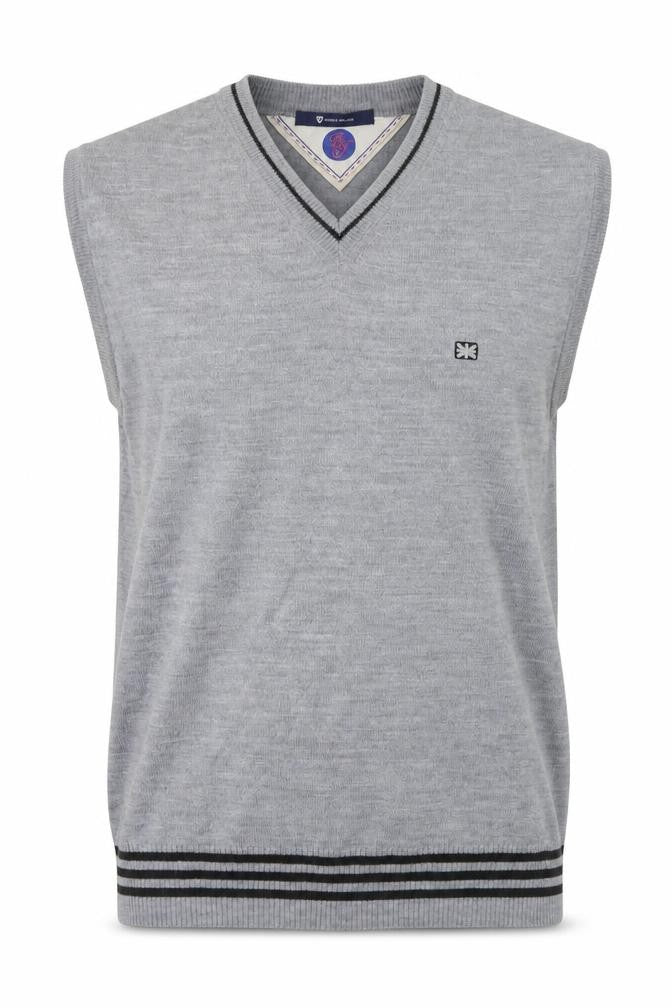 Front view of Angelo Milano Men's Grey V-Neck Sleeveless Wool Blend Vest L