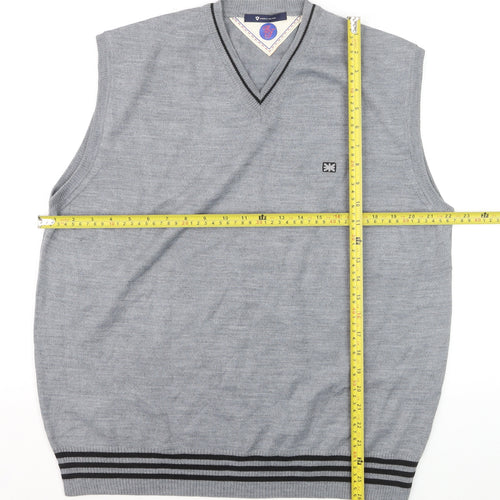 Angelo Milano Men's Grey V-Neck Sleeveless Wool Blend Vest L