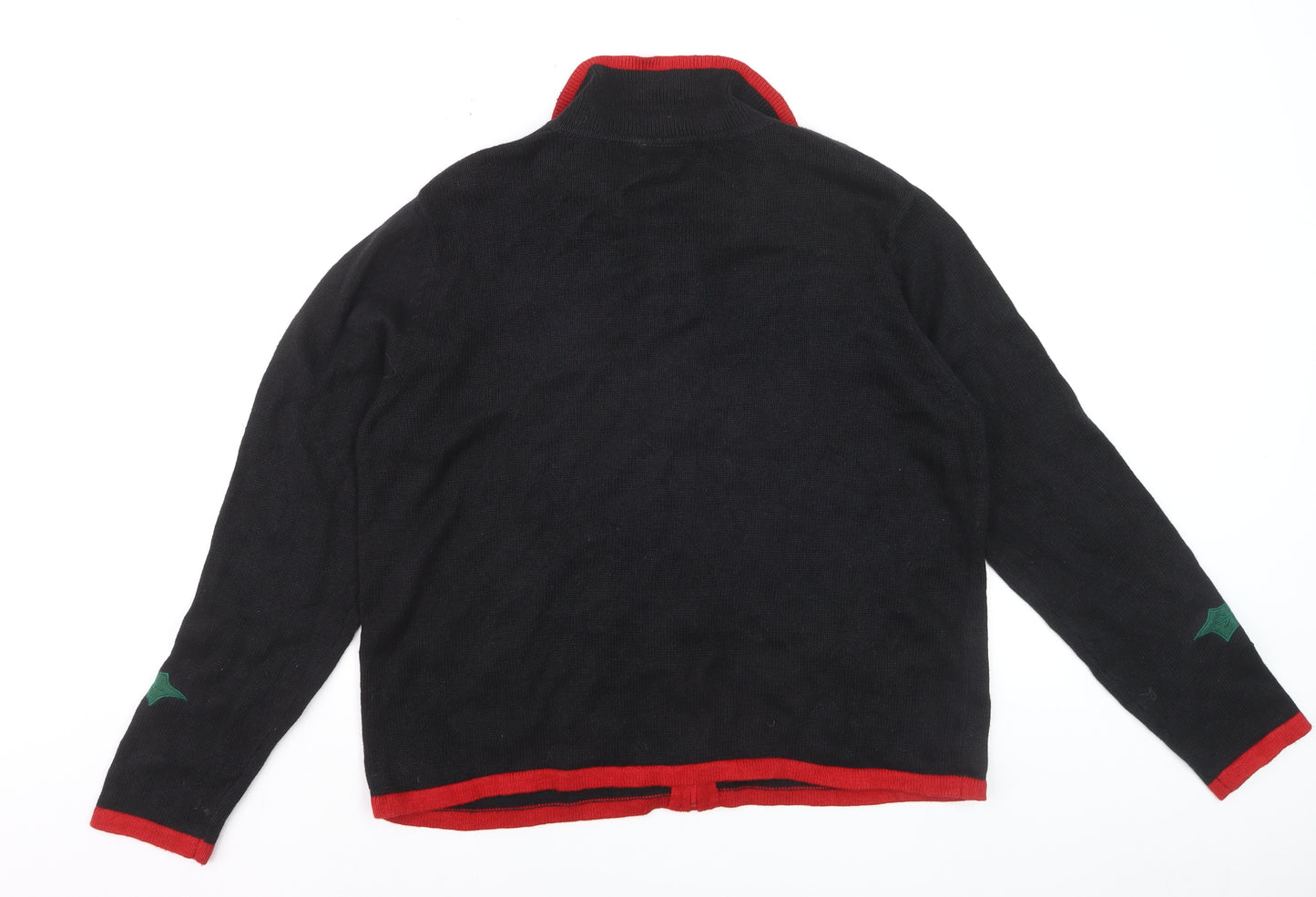 Jason Maxwell Womens Black L Collared Sequin Christmas Cardigan