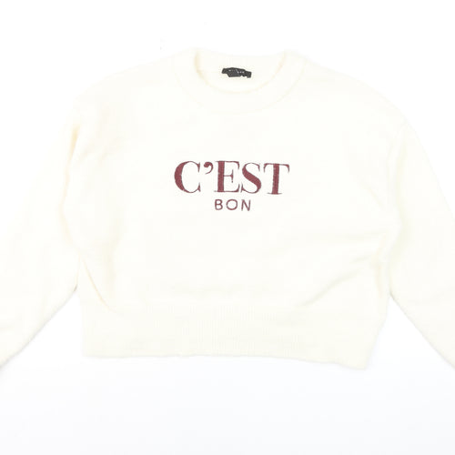 New Look Women Ivory 'C'Est Bon' Crew Neck Pullover Jumper M