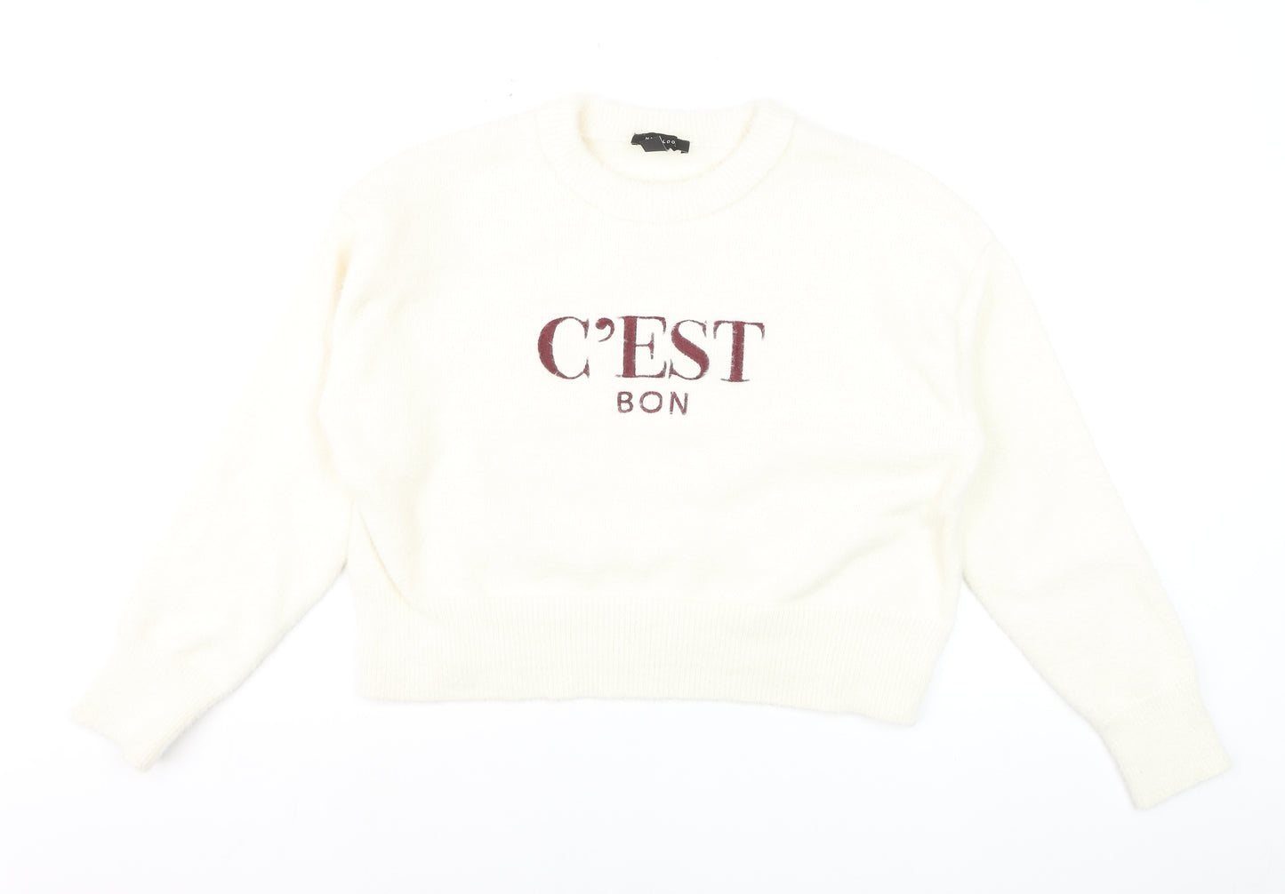 New Look Women Ivory 'C'Est Bon' Crew Neck Pullover Jumper M