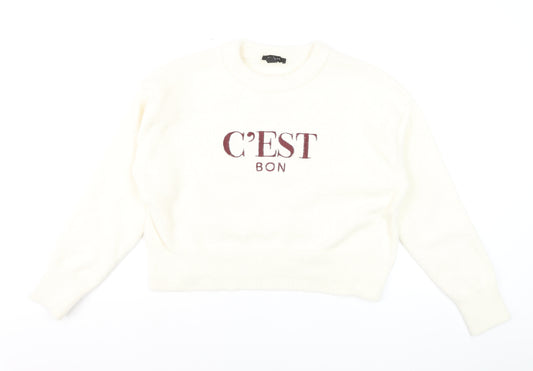 New Look Women Ivory 'C'Est Bon' Crew Neck Pullover Jumper M