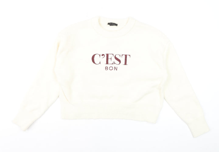 New Look Women Ivory 'C'Est Bon' Crew Neck Pullover Jumper M