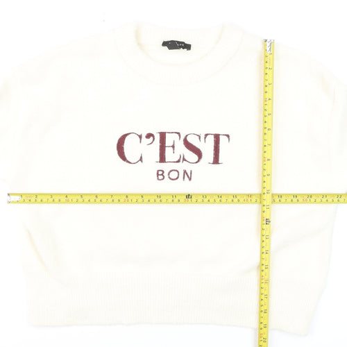 New Look Women Ivory 'C'Est Bon' Crew Neck Pullover Jumper M
