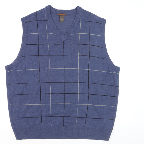 Dockers Men's Blue Check Acrylic Sleeveless V-Neck Vest 2XL