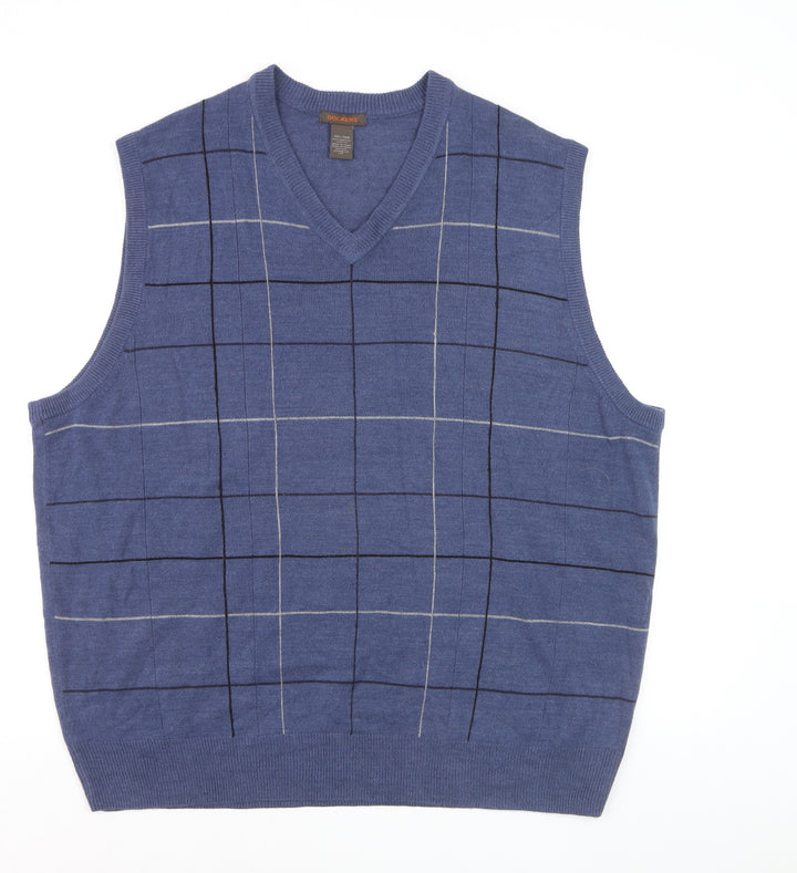 Dockers Men's Blue Check Acrylic Sleeveless V-Neck Vest 2XL