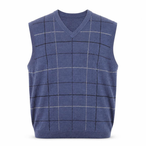 Dockers Men's Blue Check Acrylic Sleeveless V-Neck Vest 2XL