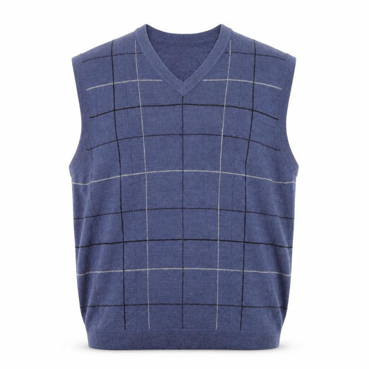 Front view of Dockers Men's Blue Check Acrylic Sleeveless V-Neck Vest 2XL
