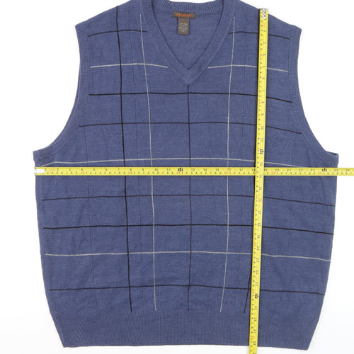 Dockers Men's Blue Check Acrylic Sleeveless V-Neck Vest 2XL