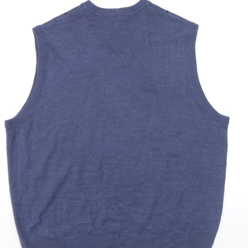 Dockers Men's Blue Check Acrylic Sleeveless V-Neck Vest 2XL