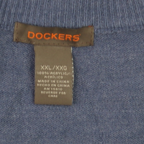 Dockers Men's Blue Check Acrylic Sleeveless V-Neck Vest 2XL