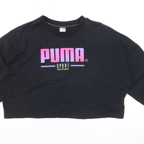 Puma Womens Black XL Cropped Pullover Sweatshirt with Logo Print