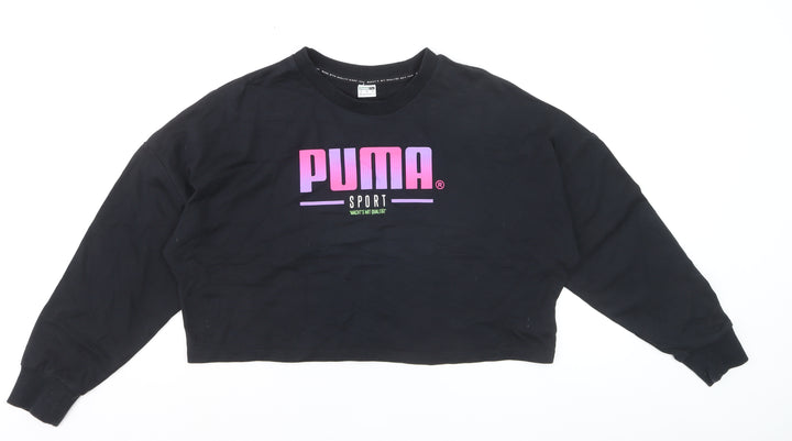 Puma Womens Black XL Cropped Pullover Sweatshirt with Logo Print