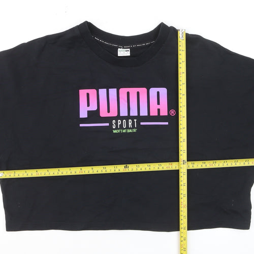 Puma Womens Black XL Cropped Pullover Sweatshirt with Logo Print