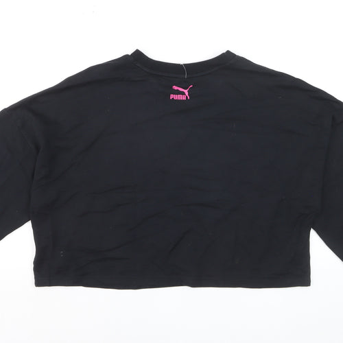 Puma Womens Black XL Cropped Pullover Sweatshirt with Logo Print