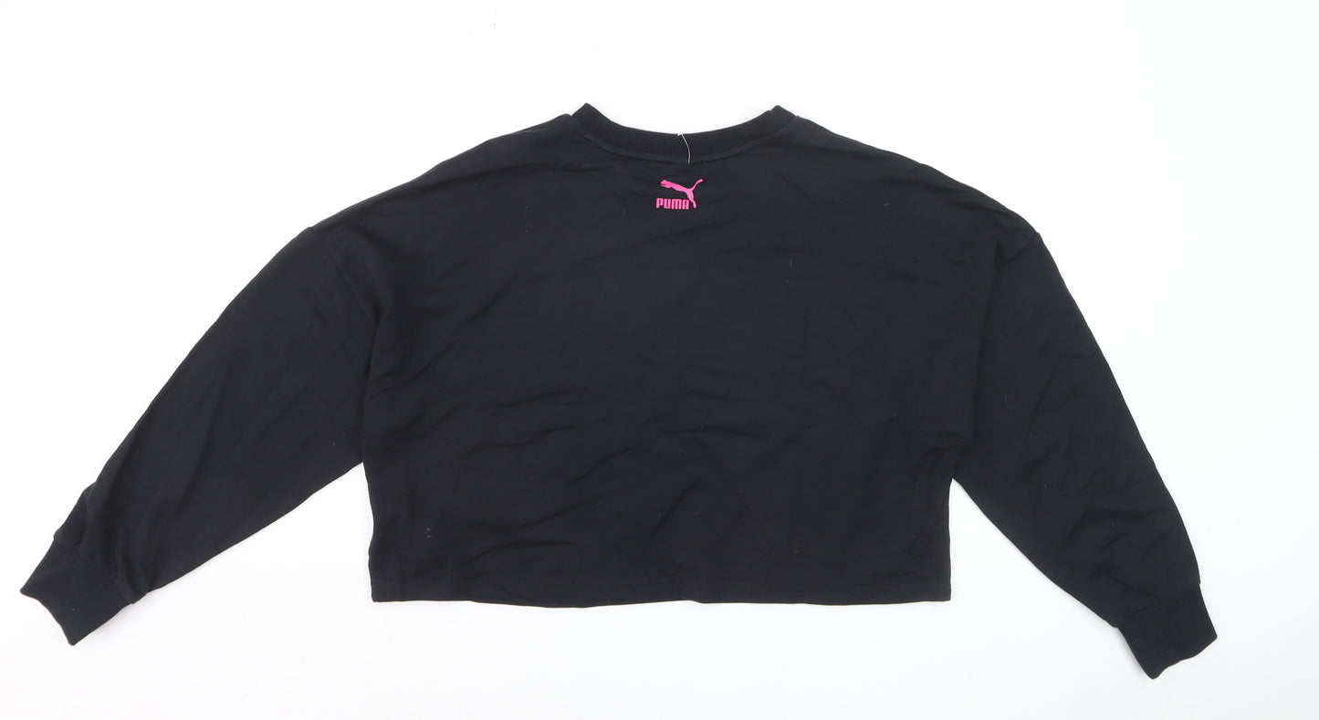 Puma Womens Black XL Cropped Pullover Sweatshirt with Logo Print