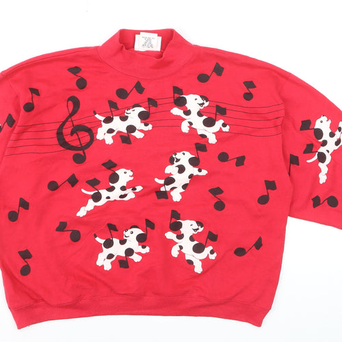 Spumoni Women Red Dalmatian Puppy Music Print Pullover Sweatshirt M