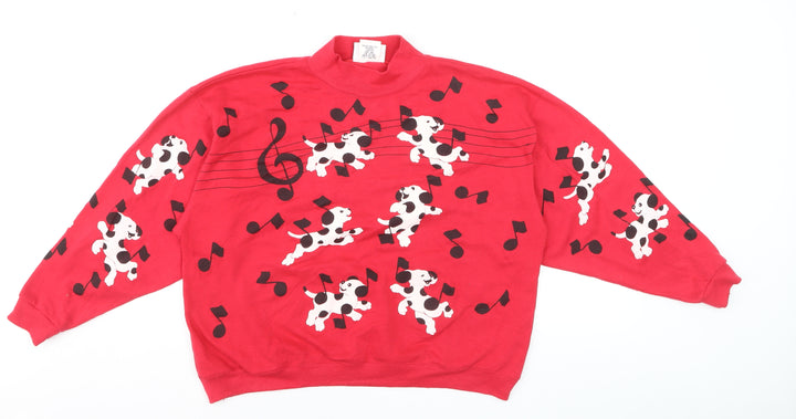 Spumoni Women Red Dalmatian Puppy Music Print Pullover Sweatshirt M