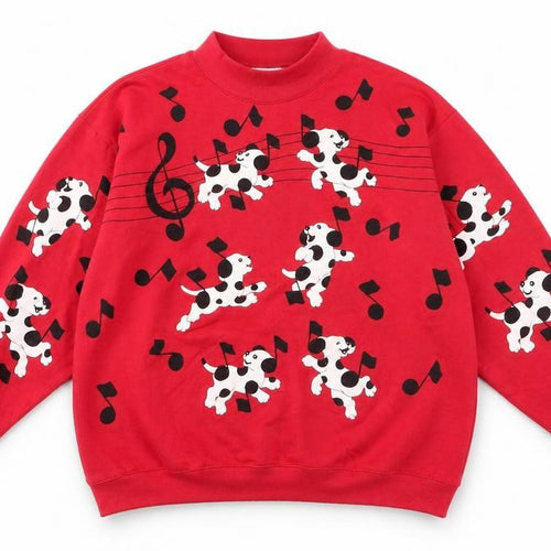 Spumoni Women Red Dalmatian Puppy Music Print Pullover Sweatshirt M