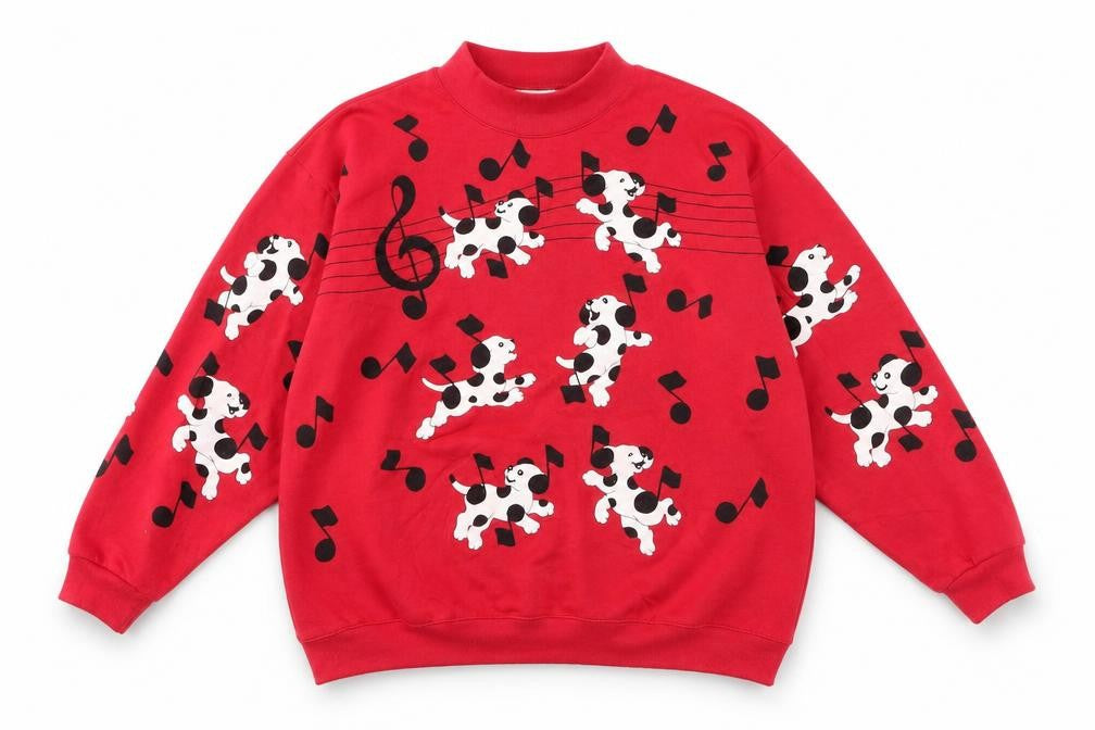Spumoni Women Red Dalmatian Puppy Music Print Pullover Sweatshirt M