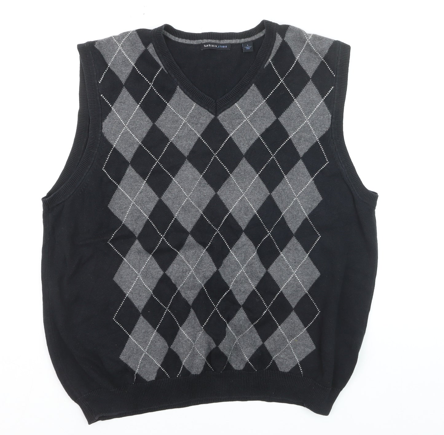 Van Heusen Men’s Black Argyle V-Neck Cotton Vest Jumper L