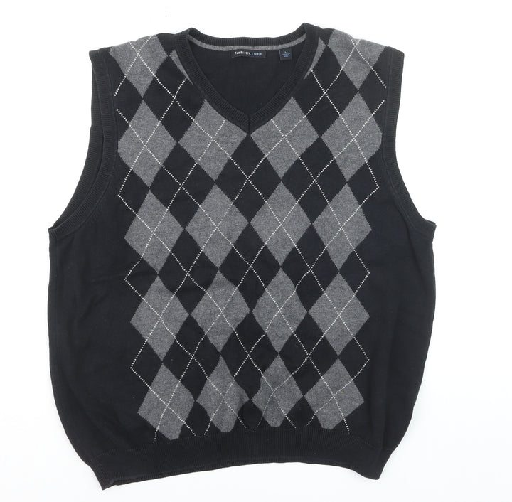 Van Heusen Men’s Black Argyle V-Neck Cotton Vest Jumper L