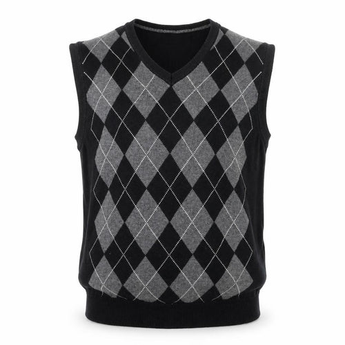 Van Heusen Men’s Black Argyle V-Neck Cotton Vest Jumper L