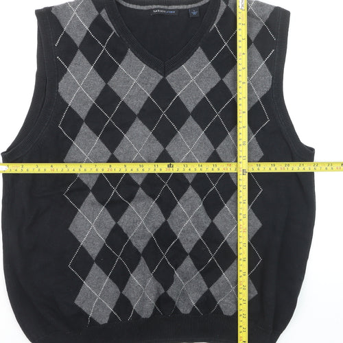 Van Heusen Men’s Black Argyle V-Neck Cotton Vest Jumper L