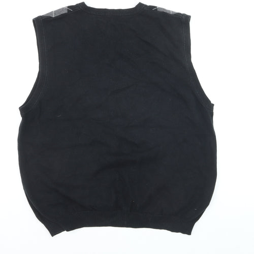 Van Heusen Men’s Black Argyle V-Neck Cotton Vest Jumper L