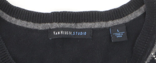 Van Heusen Men’s Black Argyle V-Neck Cotton Vest Jumper L