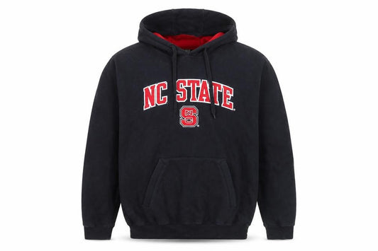 Front view of Genuine Stuff Men's Black NC State Pullover Hoodie, size L