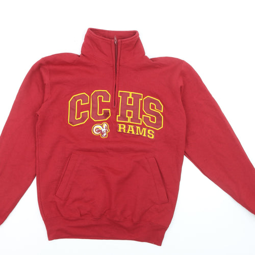 Champion Mens Red Small 1/4 Zip Fleece Sweatshirt CCHS Rams