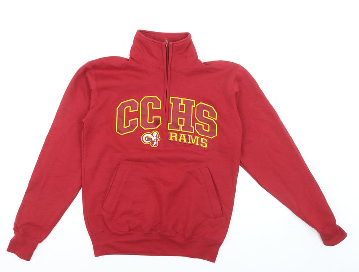 Champion Mens Red Small 1/4 Zip Fleece Sweatshirt CCHS Rams