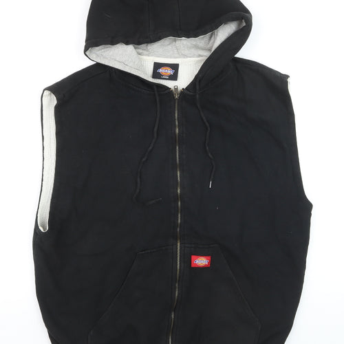 Dickies Mens Black Full Zip Sleeveless Hooded Vest Large