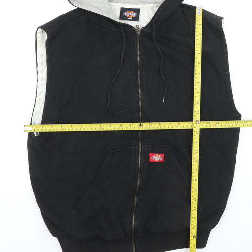Dickies Mens Black Full Zip Sleeveless Hooded Vest Large