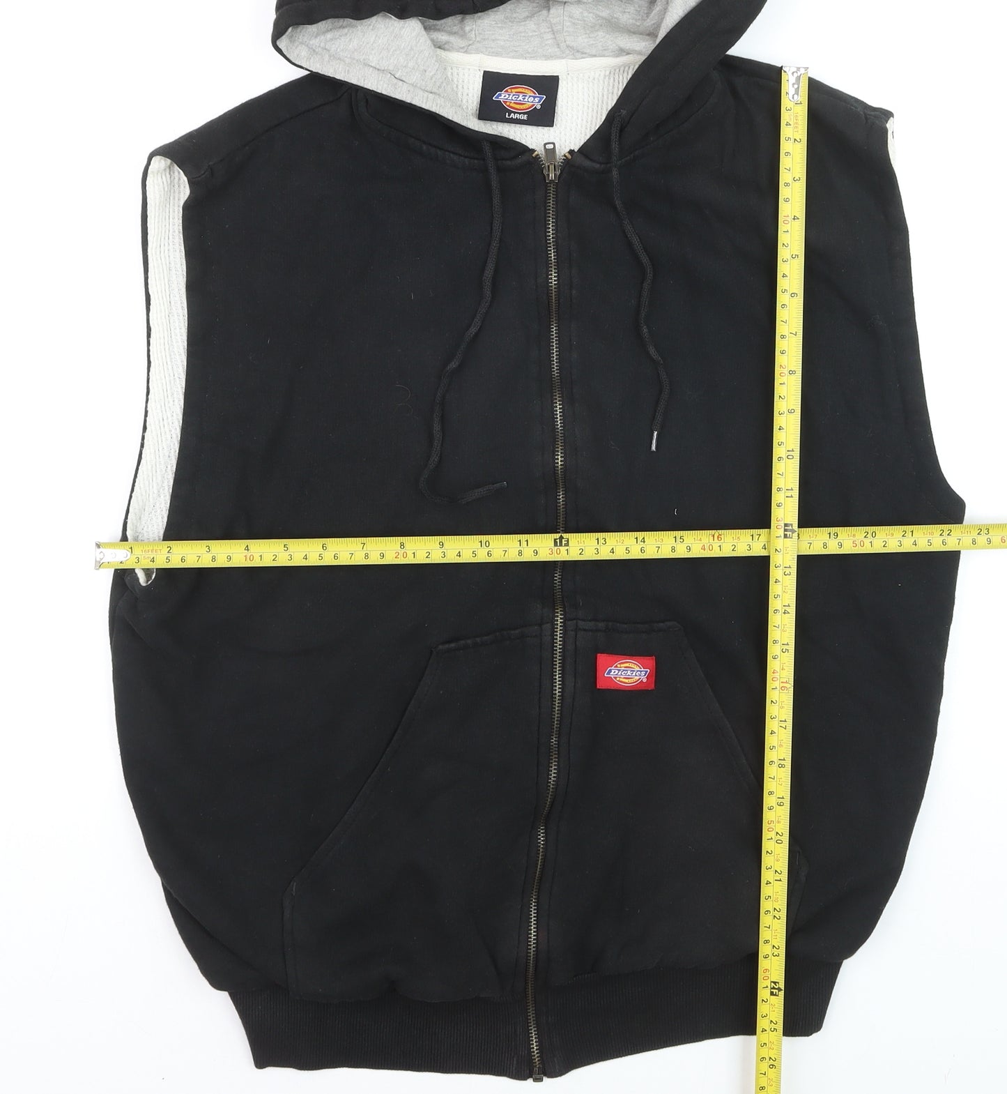 Dickies Mens Black Full Zip Sleeveless Hooded Vest Large