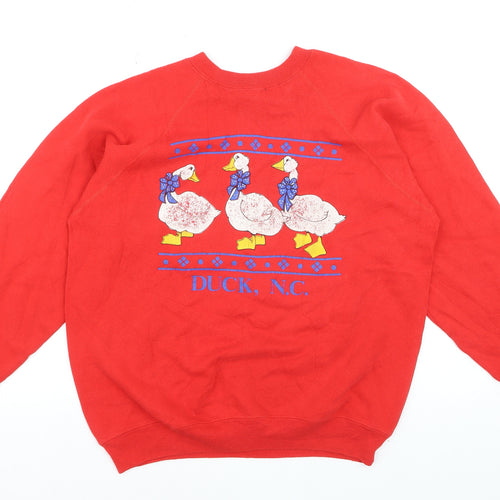 Hanes Women Red Duck Print Pullover Sweatshirt Size L