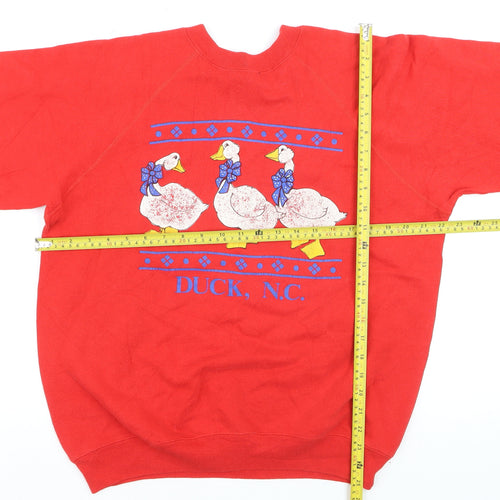 Hanes Women Red Duck Print Pullover Sweatshirt Size L