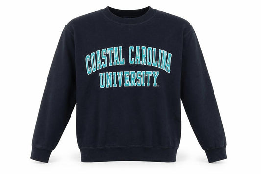 Front view of MV Sport Men's Black Coastal Carolina University Pullover Sweatshirt S