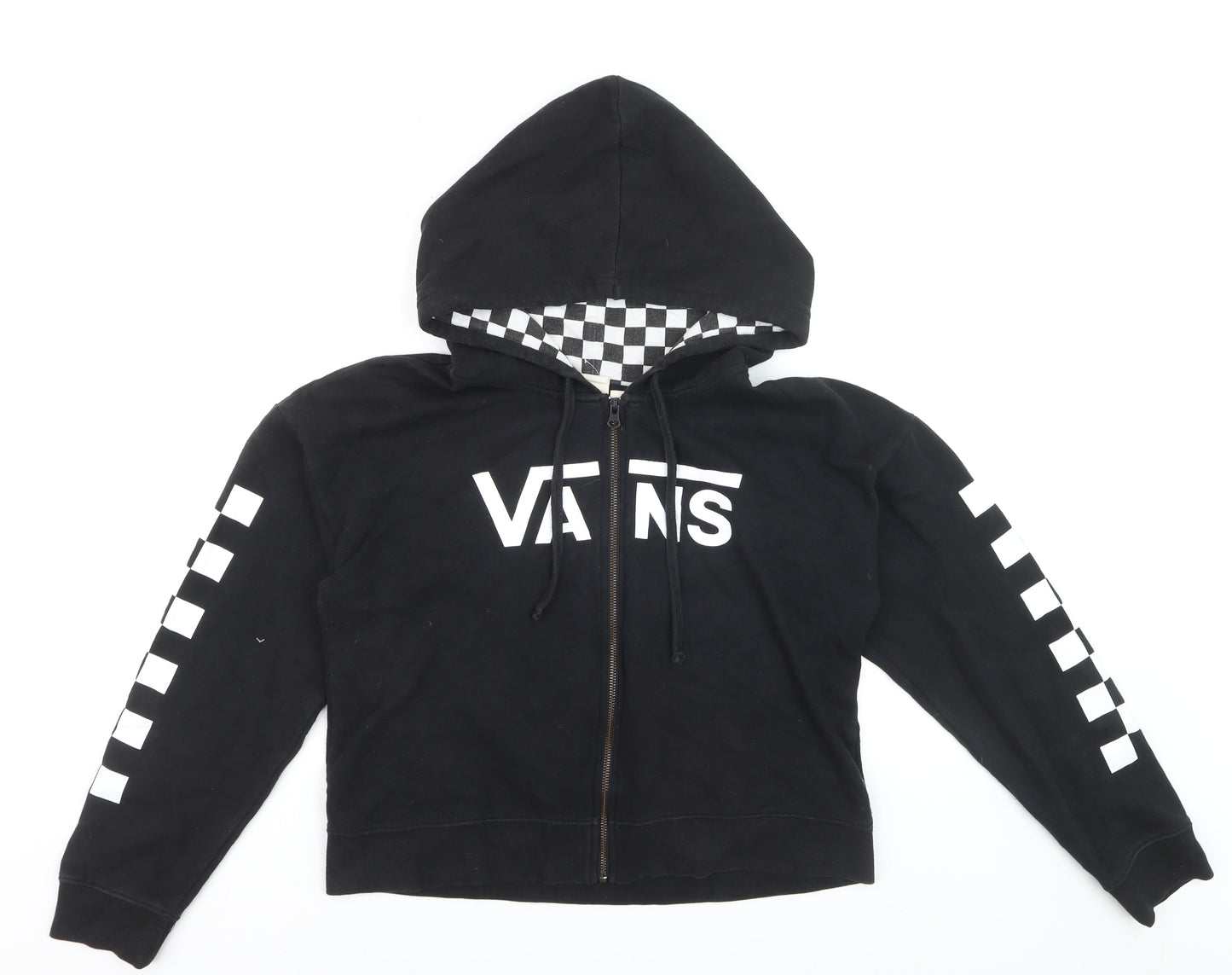 Vans Men's Black Full Zip Hoodie Size L Checkered Hood Skate Style